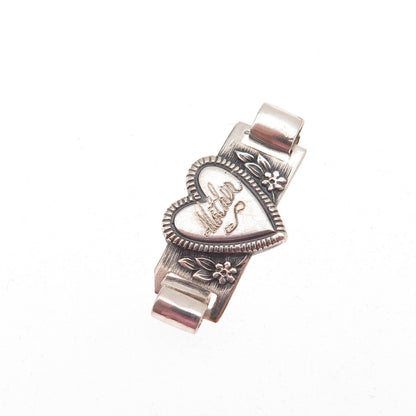 Coro Sterling Silver Antique Art Deco Engraved Mother Heart Bracelet Link Part