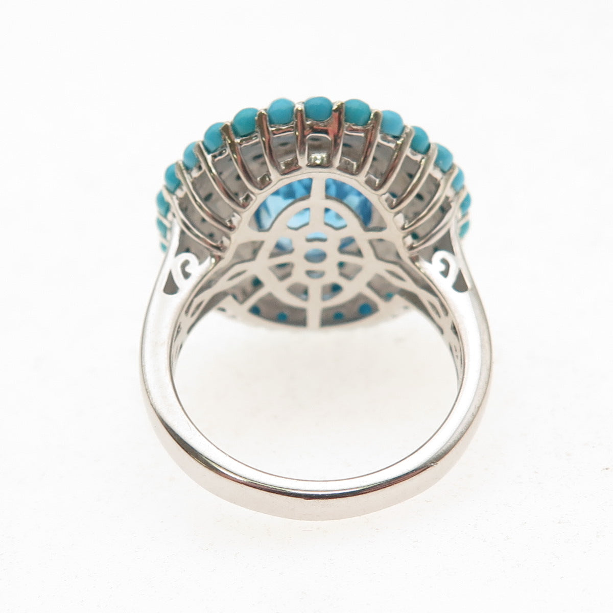 Chuck Clemency 925 Sterling Blue Topaz & Sleeping Beauty Turquoise Ring Size 8