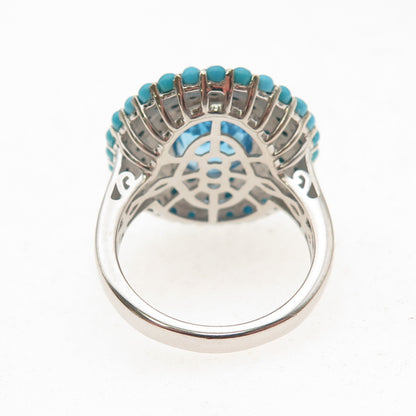 Chuck Clemency 925 Sterling Blue Topaz & Sleeping Beauty Turquoise Ring Size 8