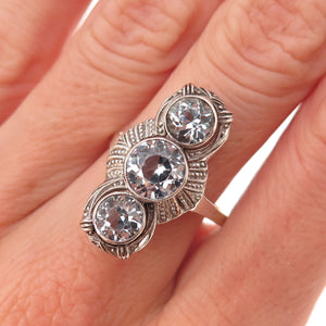 935 Silver 8K Gold Antique Art Deco Germany Real Blue Topaz Ring Size 9