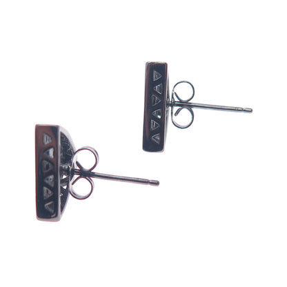 925 Sterling Silver Black Rhodium Round-Cut C Z Triangle Stud Earrings