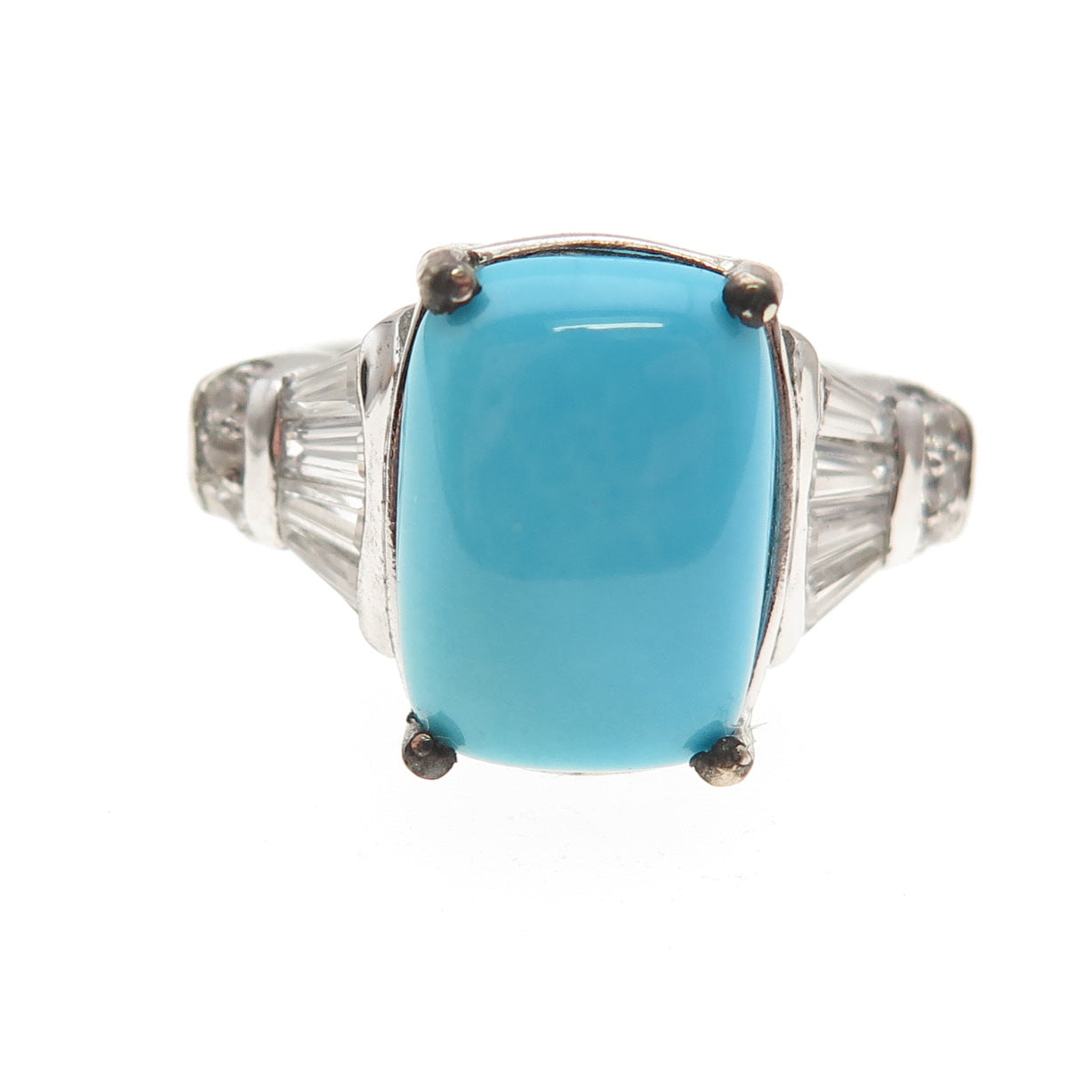 Chuck Clemency 925 Sterling Silver Real Turquoise & White Topaz Ring Size 8