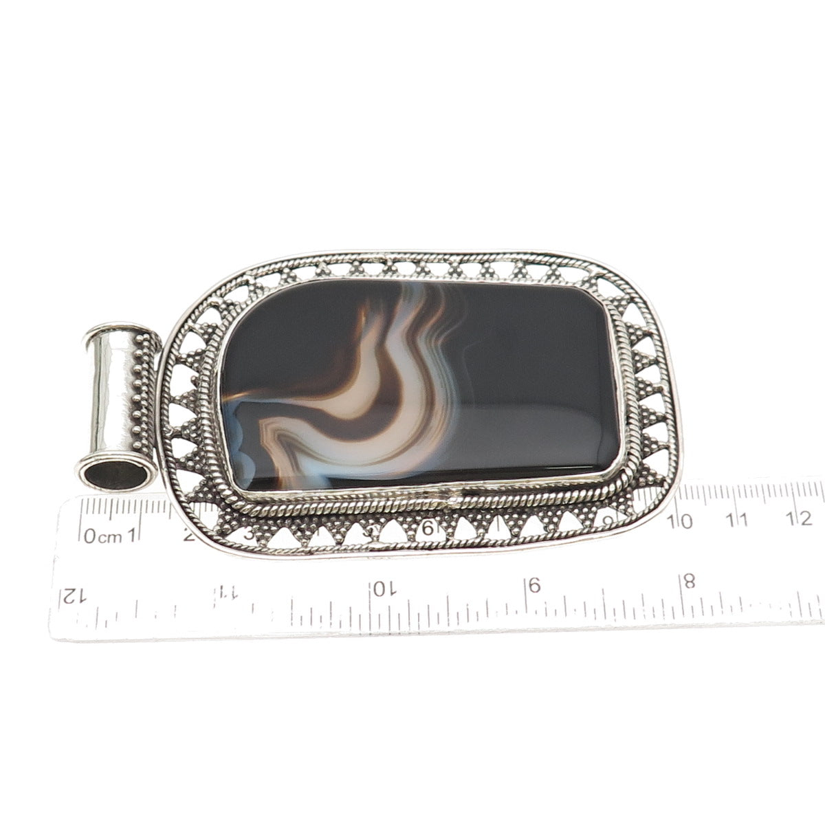 925 Sterling Silver Vintage Real Agate Granulated Heavy 91.8g Pendant