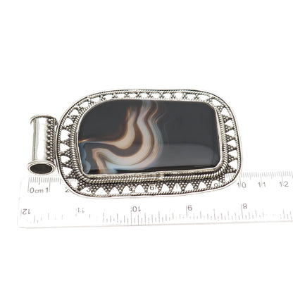 925 Sterling Silver Vintage Real Agate Granulated Heavy 91.8g Pendant