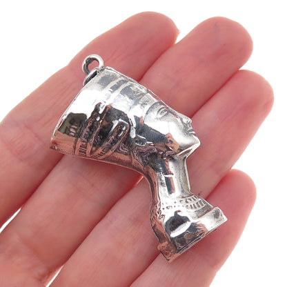 800 Silver Vintage Egypt Queen Nefertiti Oxidized 3D Pendant