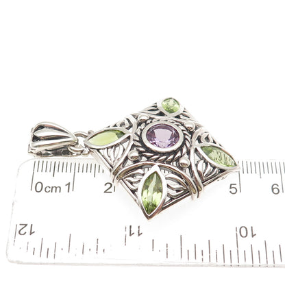 SX Sally C 925 Sterling Silver Vintage Real Amethyst & Peridot Floral Pendant