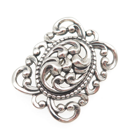 Danecraft 925 Sterling Silver Antique Art Deco Floral Scroll Oxidized Pin Brooch