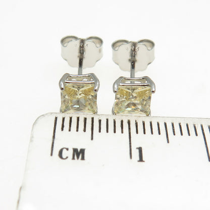 925 Sterling Silver Princess-Cut Canary C Z Stud Earrings