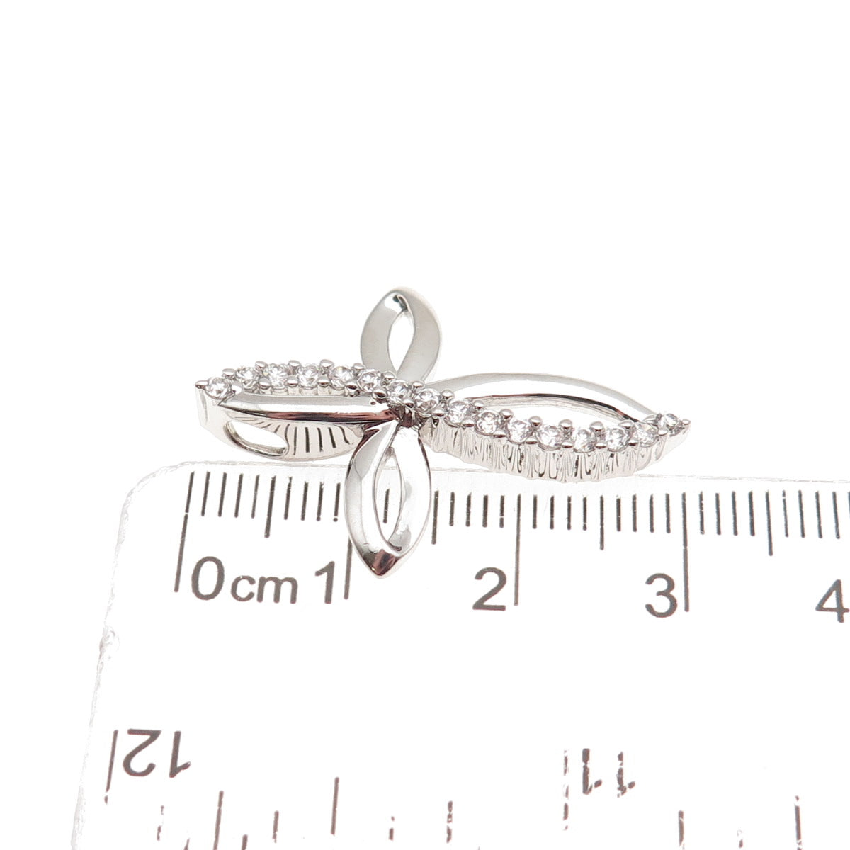 SAI 925 Sterling Silver Round-Cut C Z Floral Cross Slide Charm Pendant
