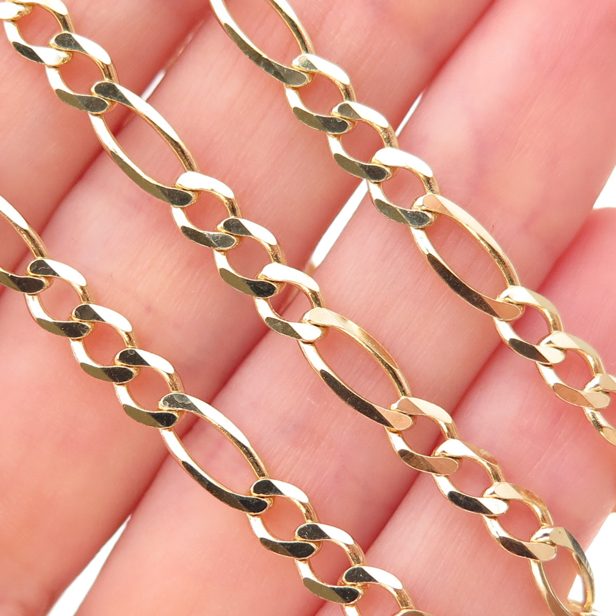 Han 925 Sterling Silver Gold Plated Italy Figaro Chain Necklace 18"