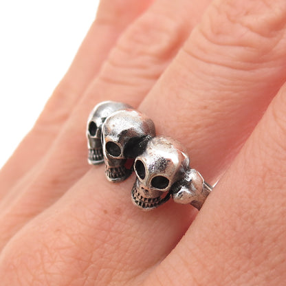 925 Sterling Silver Vintage Skull Oxidized Biker Ring Size 10