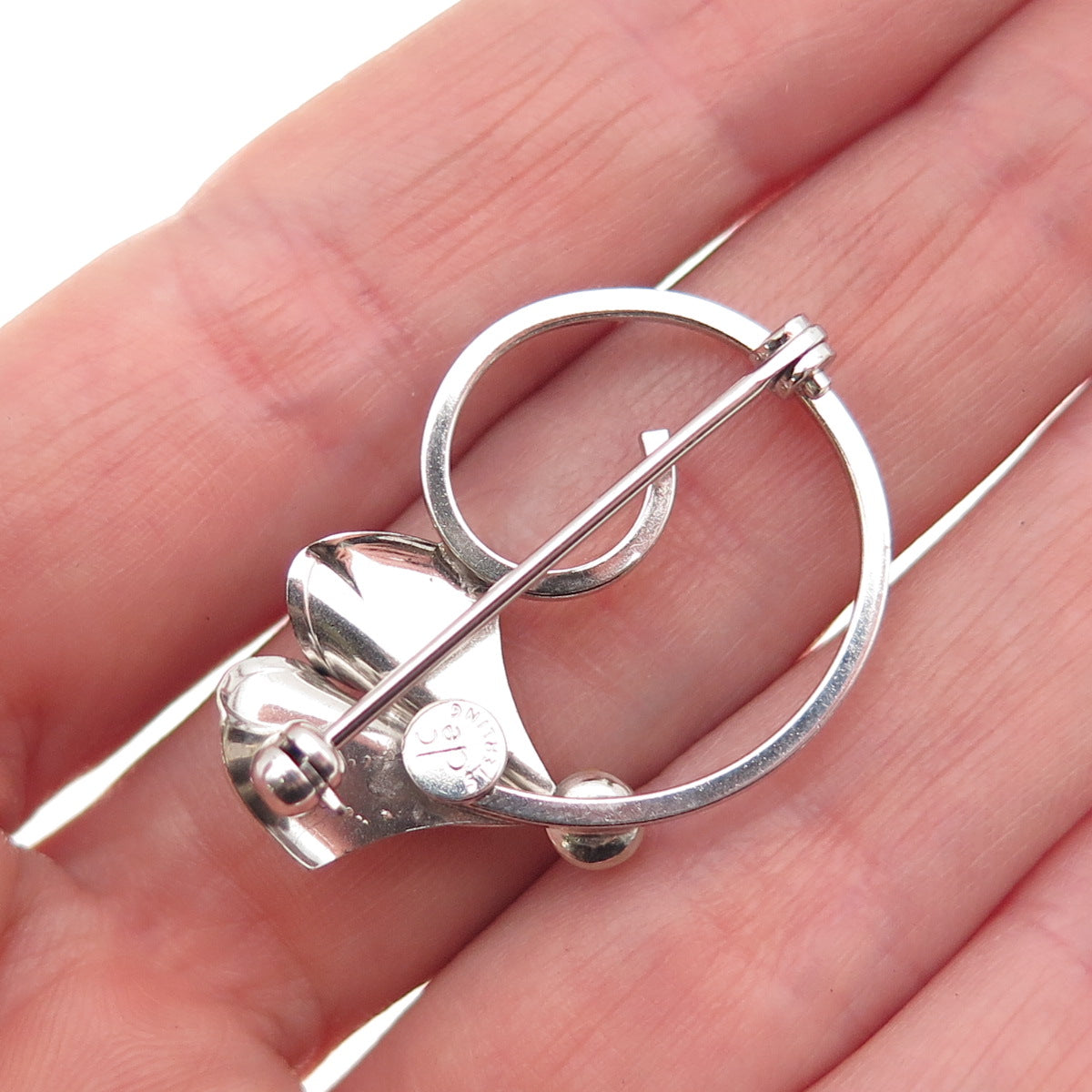 Curtis Curtman Sterling Silver Vintage Real Pearl Modernist Floral Pin Brooch