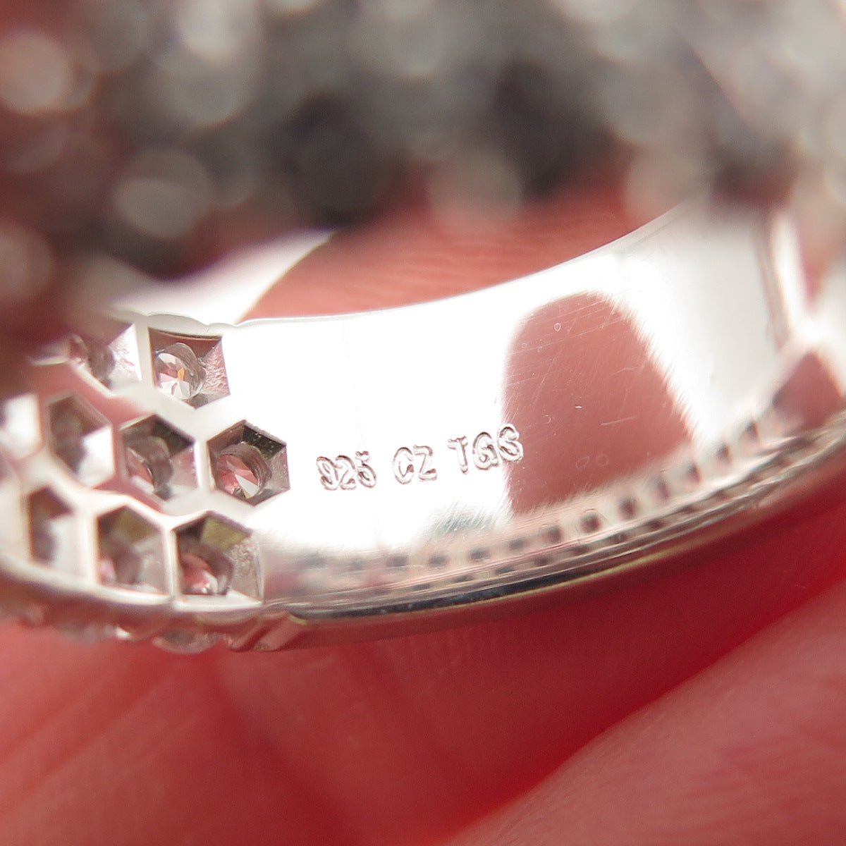 925 Sterling Silver Round-Cut C Z 3-Row Band Ring Size 7.25