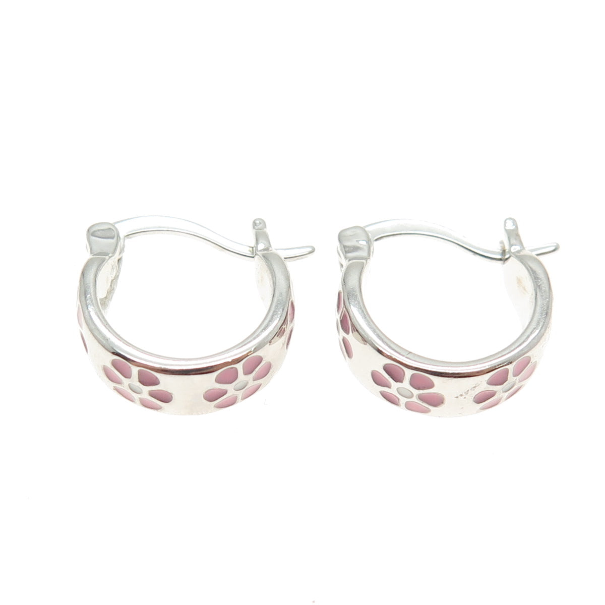 925 Sterling Silver Enamel Flower Hoop Earrings