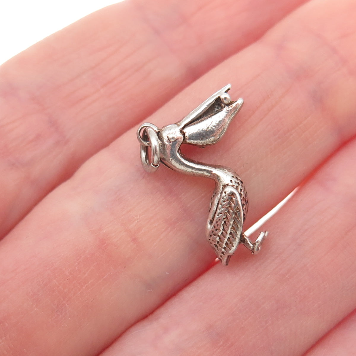 925 Sterling Silver Vintage Pelican Oxidized Mini Charm Pendant