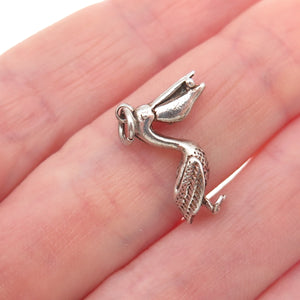 925 Sterling Silver Vintage Pelican Oxidized Mini Charm Pendant