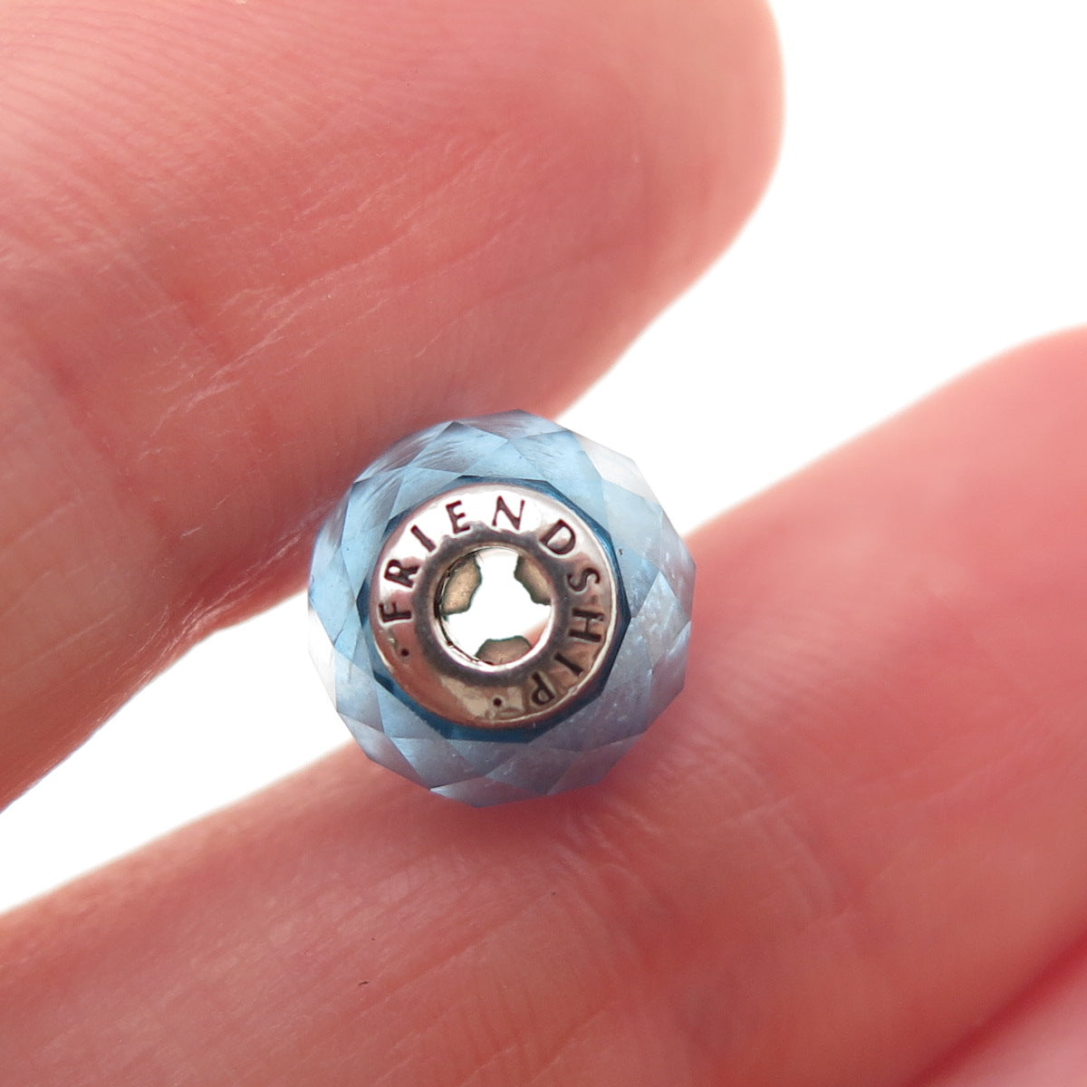 Pandora 925 Sterling Silver Blue Crystal Essence Friendship Slide Bead Charm