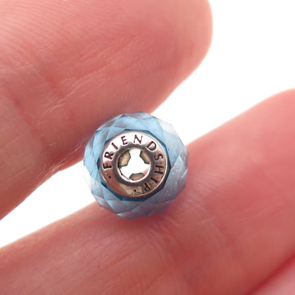 Pandora 925 Sterling Silver Blue Crystal Essence Friendship Slide Bead Charm
