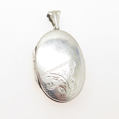 925 Sterling Silver Vintage Engraved Oval Locket Pendant