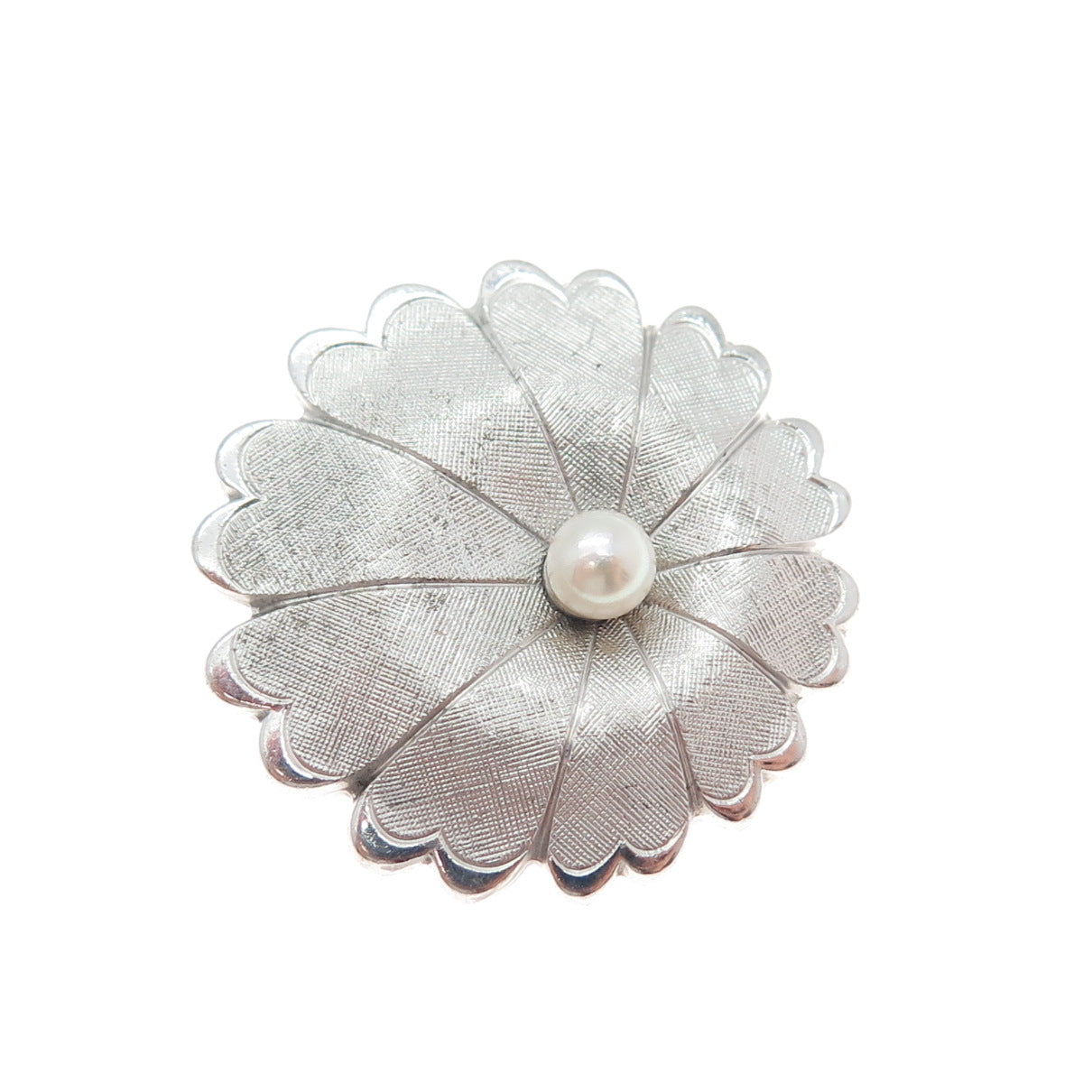 925 Sterling Silver Vintage Real Pearl Flower Pin Brooch