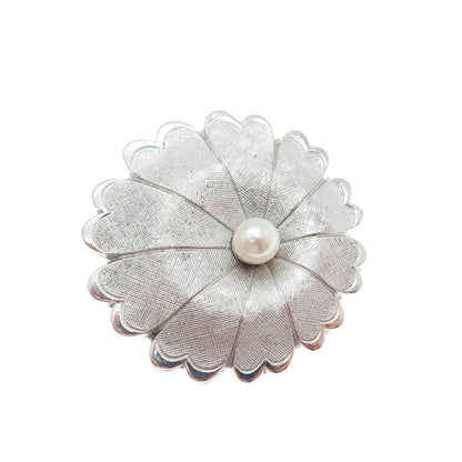 925 Sterling Silver Vintage Real Pearl Flower Pin Brooch