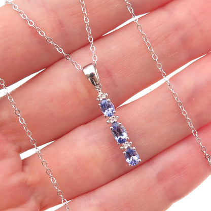 Chuck Clemency 925 Sterling Silver Real Tanzanite White Topaz Chain Necklace 20"
