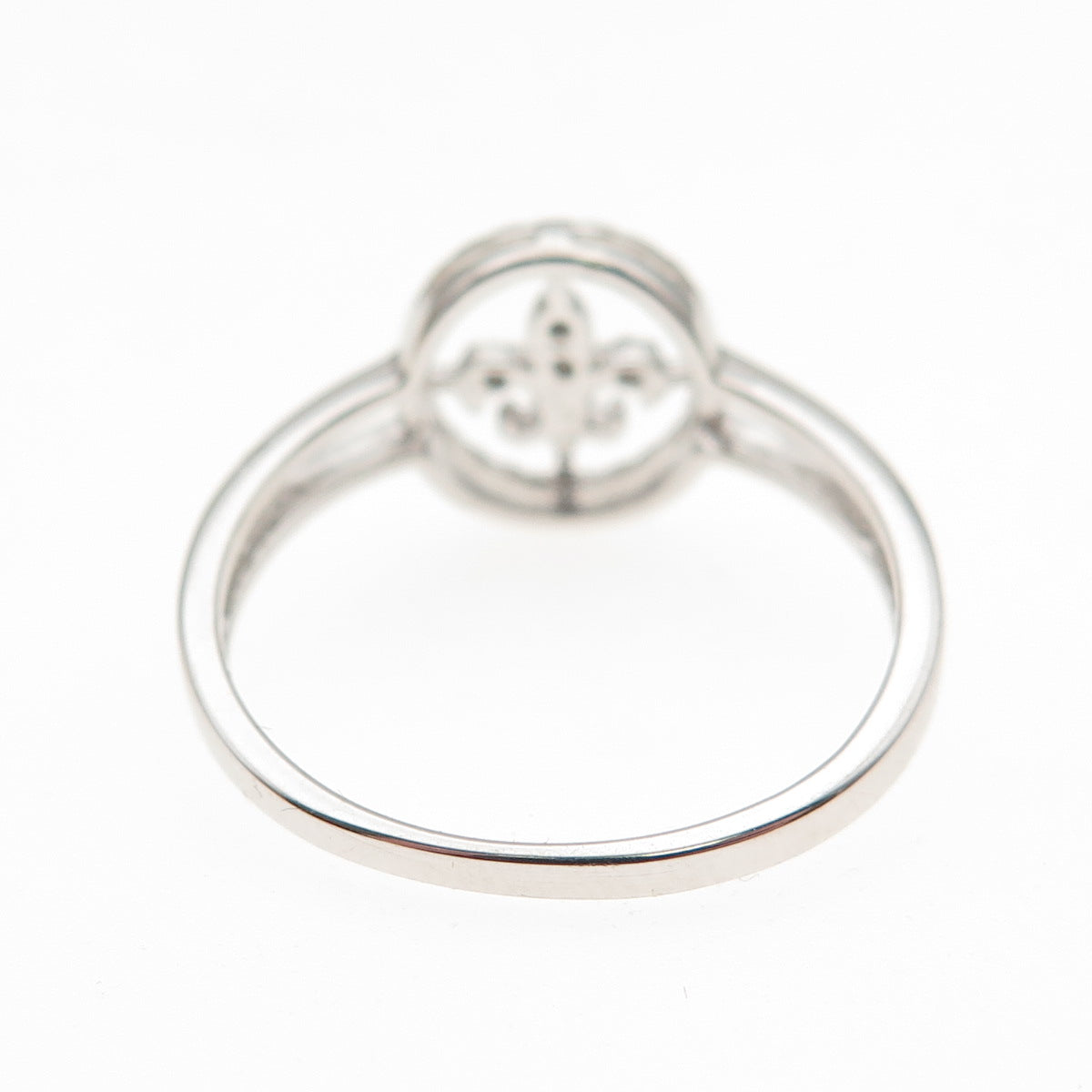 925 Sterling Silver Real Round-Cut Diamond Fleur de Lis Ring Size 8