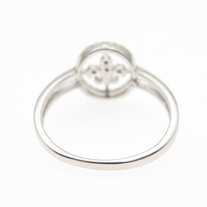 925 Sterling Silver Real Round-Cut Diamond Fleur de Lis Ring Size 8