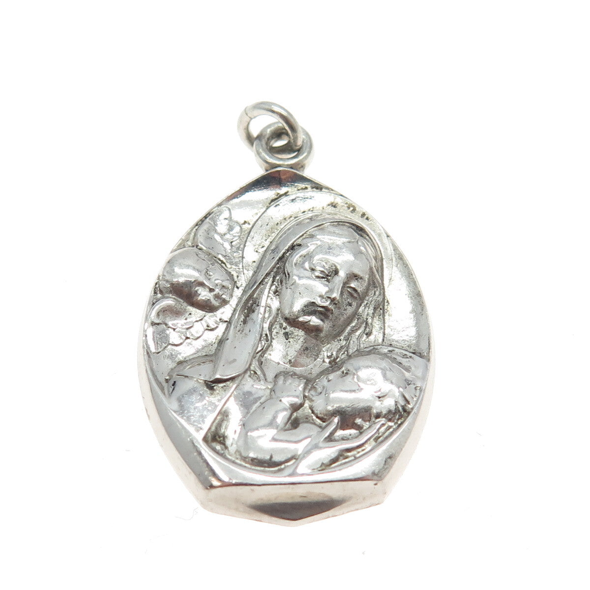 THE THOMAE CO. 925 Sterling Silver Antique Art Deco St. Mary Baby Jesus Pendant