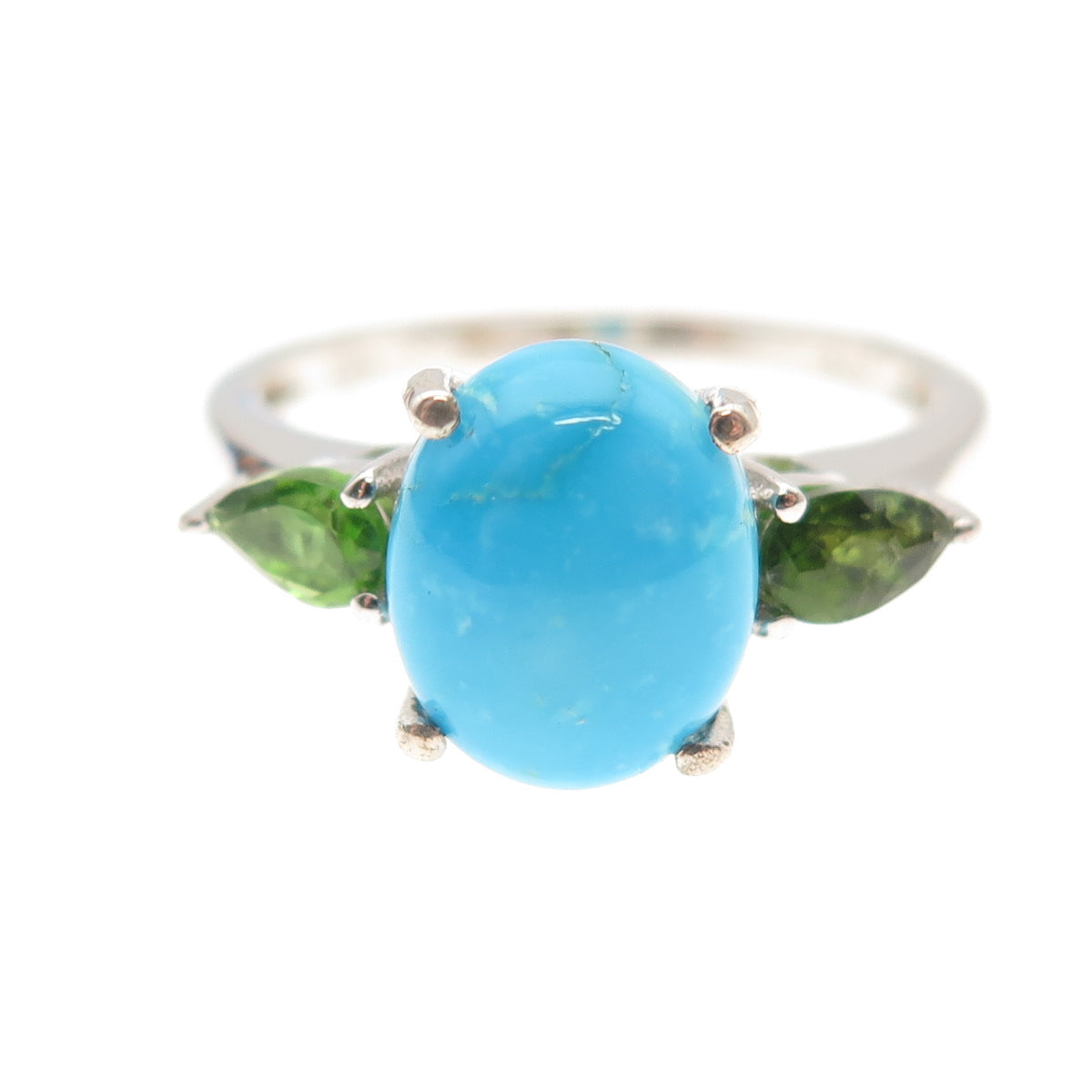Chuck Clemency 925 Sterling Silver Real Turquoise & Peridot Ring Size 8.25