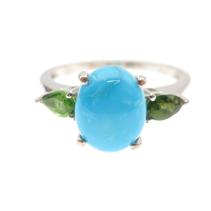 Chuck Clemency 925 Sterling Silver Real Turquoise & Peridot Ring Size 8.25