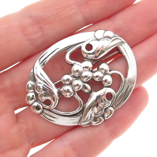 Coro Craft 925 Sterling Silver Vintage Floral Oxidized Pin Brooch