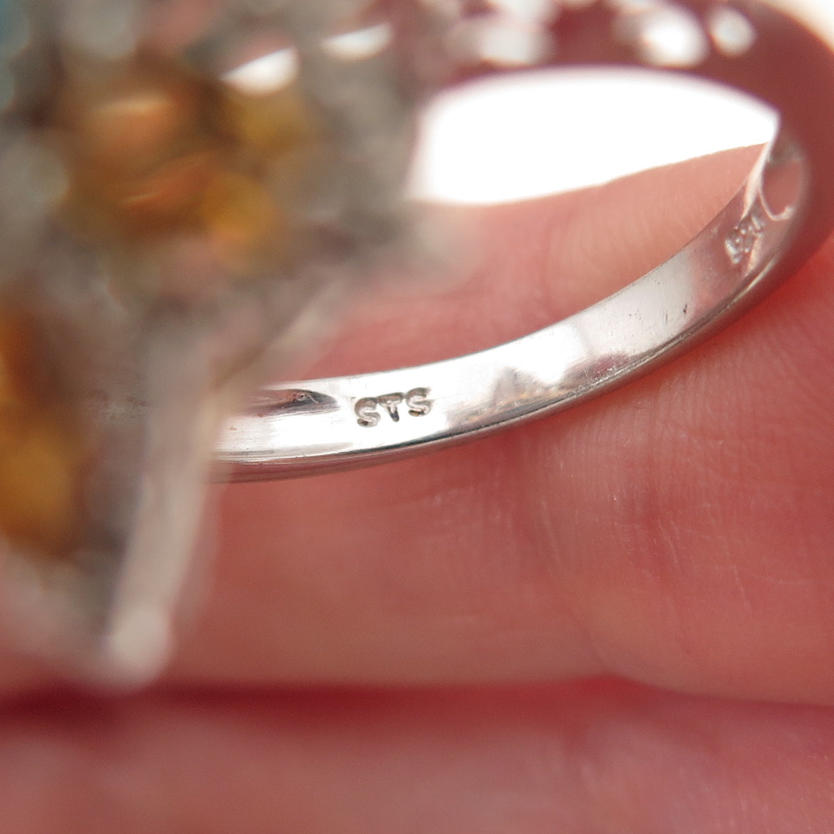 Chuck Clemency 925 Sterling Silver Real Turquoise & Citrine Floral Ring Size 8