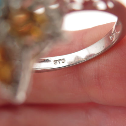 Chuck Clemency 925 Sterling Silver Real Turquoise & Citrine Floral Ring Size 8