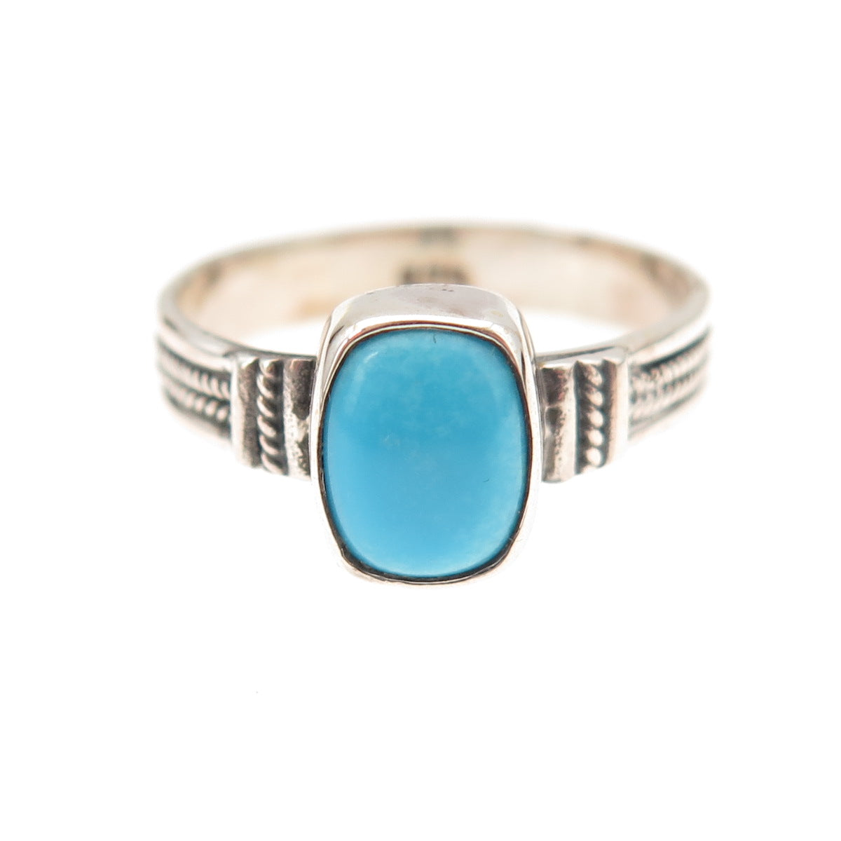 925 Sterling Silver Real Sleeping Beauty Turquoise Oxidized Ring Size 8