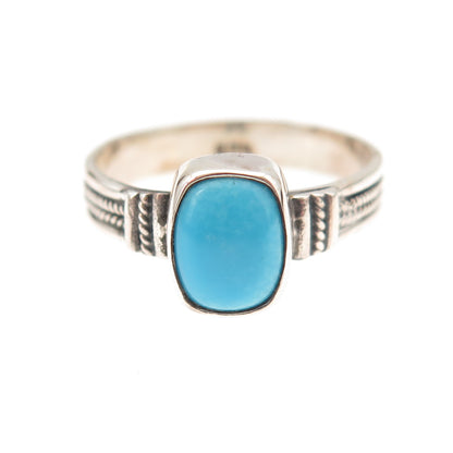 925 Sterling Silver Real Sleeping Beauty Turquoise Oxidized Ring Size 8