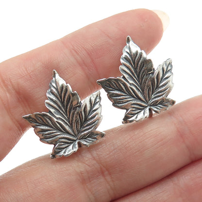 BEAU 925 Sterling Silver Antique Art Deco Maple Leaf Screw Back Earrings