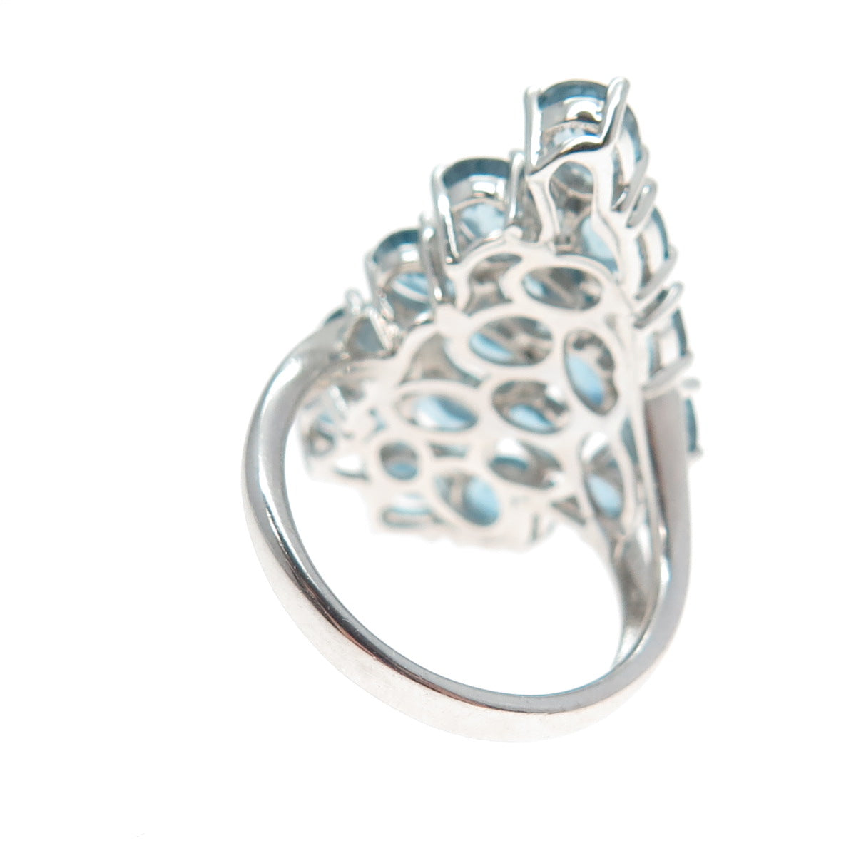 925 Sterling Silver Real Oval-Cut Blue Topaz Wing Cluster Ring Size 5.5