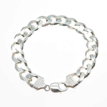 925 Sterling Silver Vintage Italy Curb Link Heavy 62.5g Bracelet 8.75"