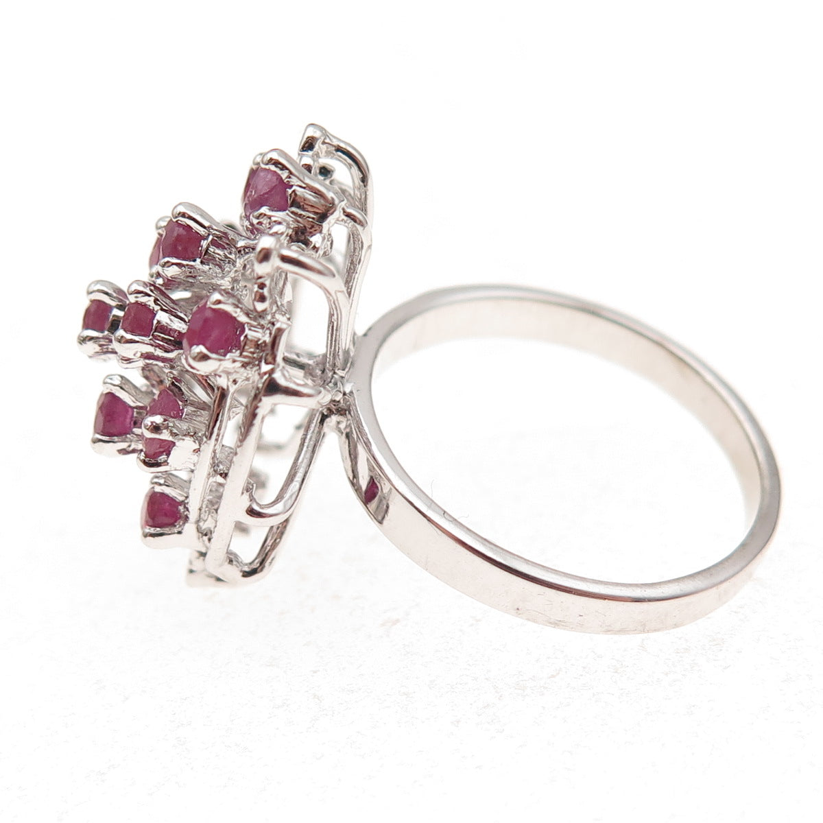 925 Sterling Silver Antique Art Deco Real Round-Cut Ruby Ring Size 6.5