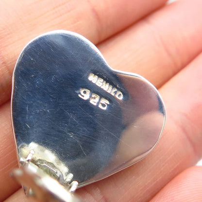 925 Sterling Silver Vintage Mexico Heart Clip On Earrings