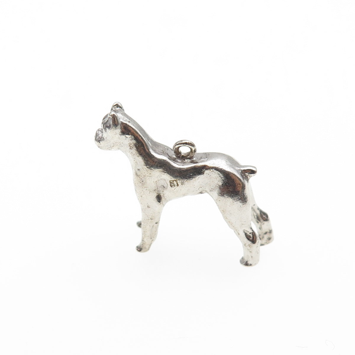 925 Sterling Silver Vintage Pit Bull Dog Mini 3D Charm Pendant