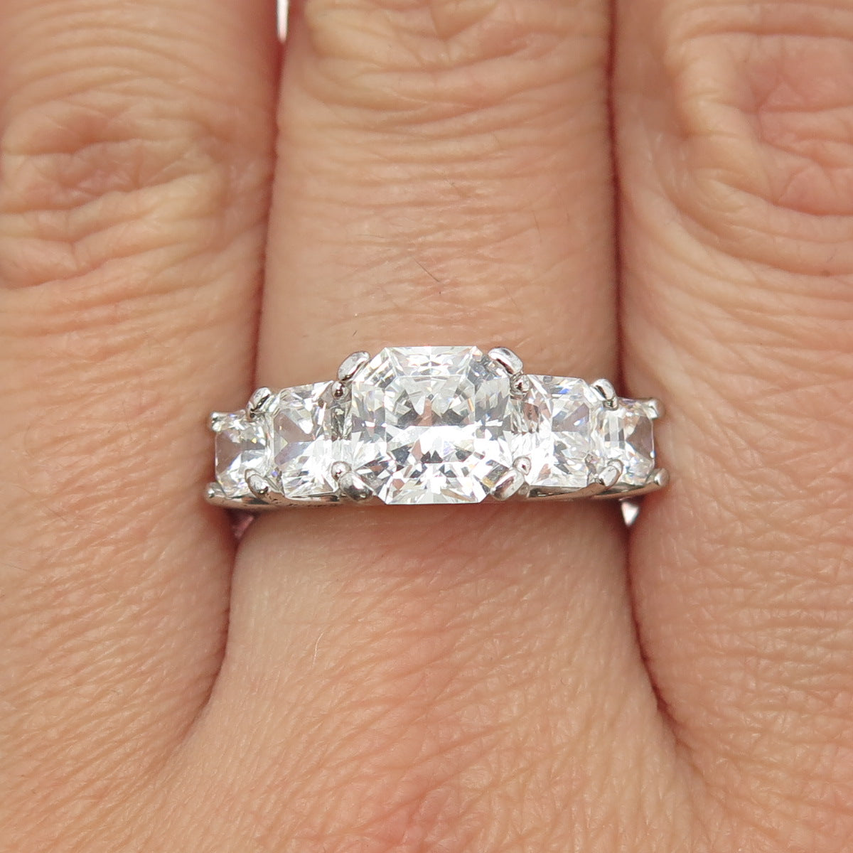 925 Sterling Silver Octagon-Cut C Z Engagement Ring Size 8