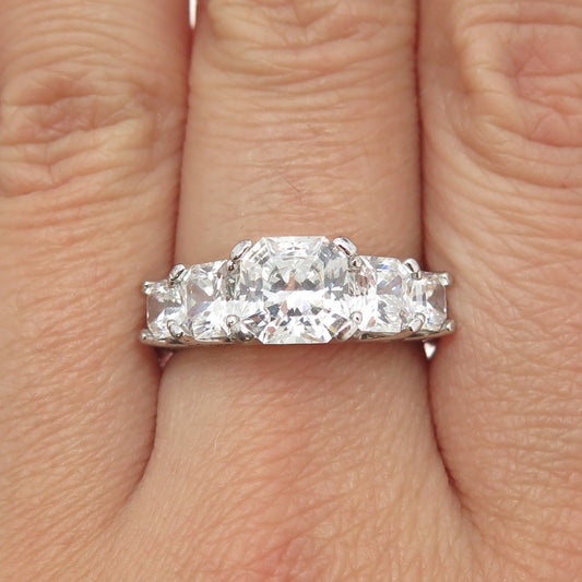 925 Sterling Silver Octagon-Cut C Z Engagement Ring Size 8