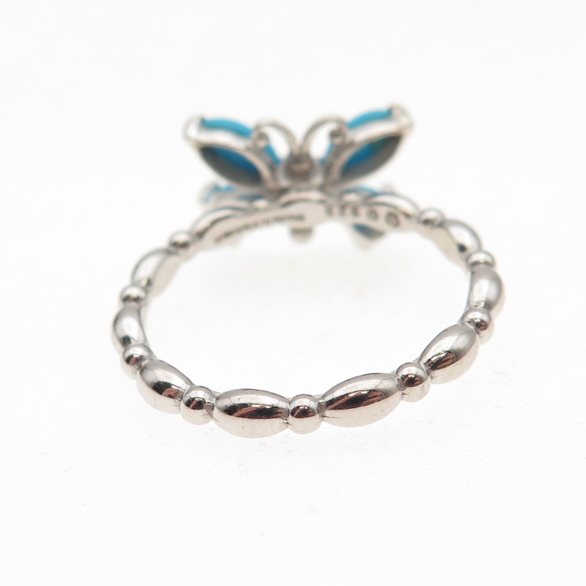 925 Sterling Silver Real Sleeping Beauty Turquoise Butterfly Ring Size 8