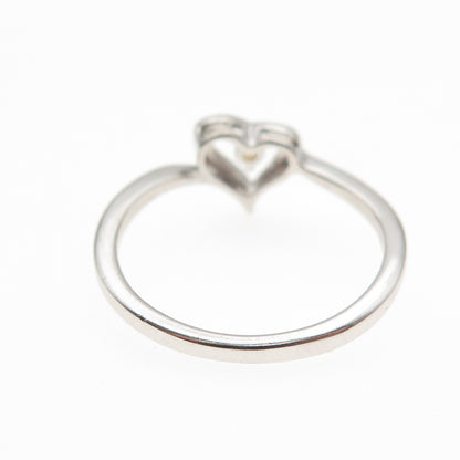 925 Sterling Silver Round-Cut Champagne C Z Heart Ring Size 6.75