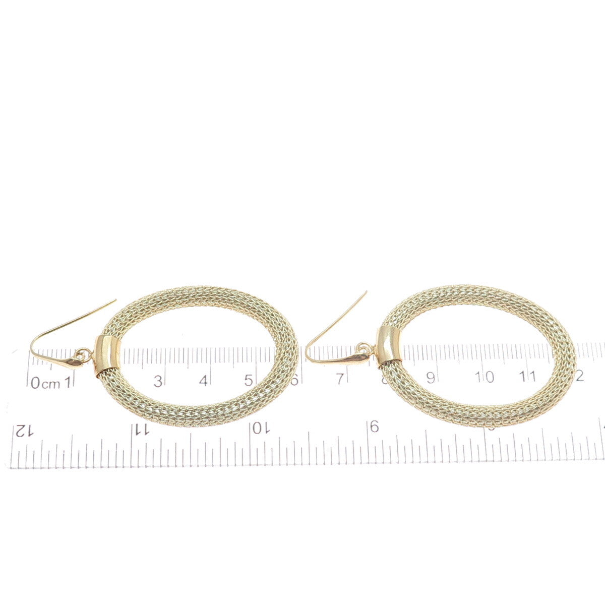 925 Sterling Silver Gold Plated Italy Mesh Oval Circle Dangle Earrings