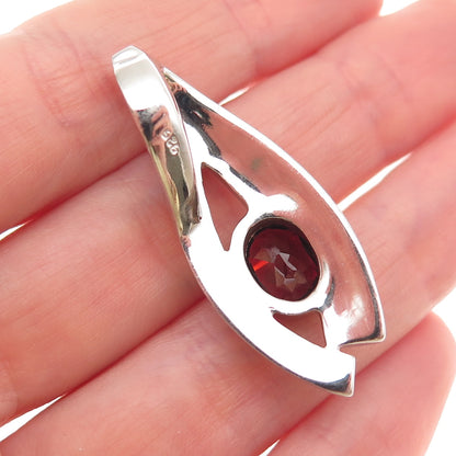 925 Sterling Silver 2-Tone Real Red Garnet Modernist Slide Pendant