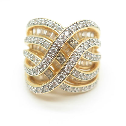 925 Sterling Silver Gold Plated C Z Multi-Row Interlocked Ring Size 6.25