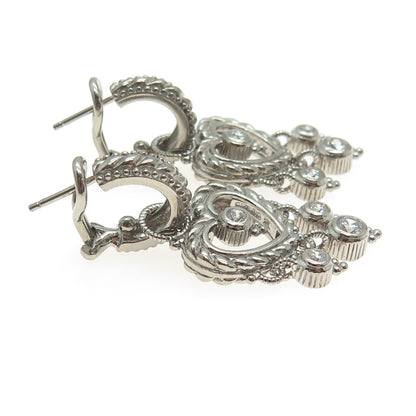 JUDITH RIPKA 925 Sterling Silver Round-Cut C Z Heart Charm Omega Back Earrings